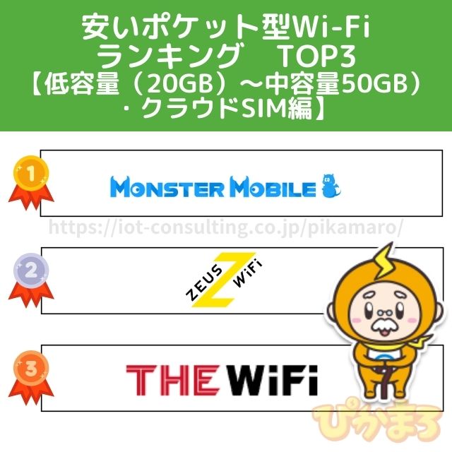 ポケットwifi 安い 20GB 50GB