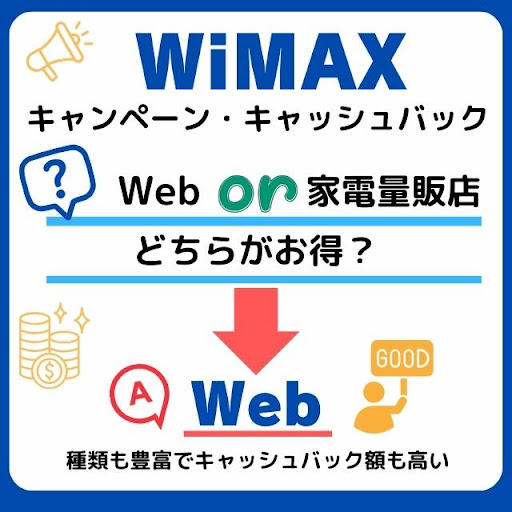 WiMAX キャンペーン・キャッシュバック Web or 家電量販店どちらがお得?