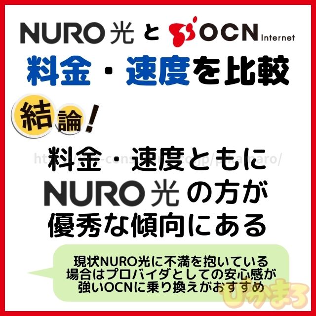 nuro光 ocnインターネット 速度 料金 比較