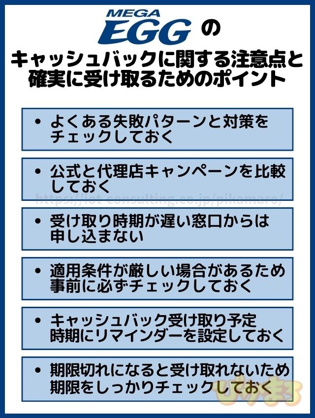 メガエッグ キャッシュバック 注意点