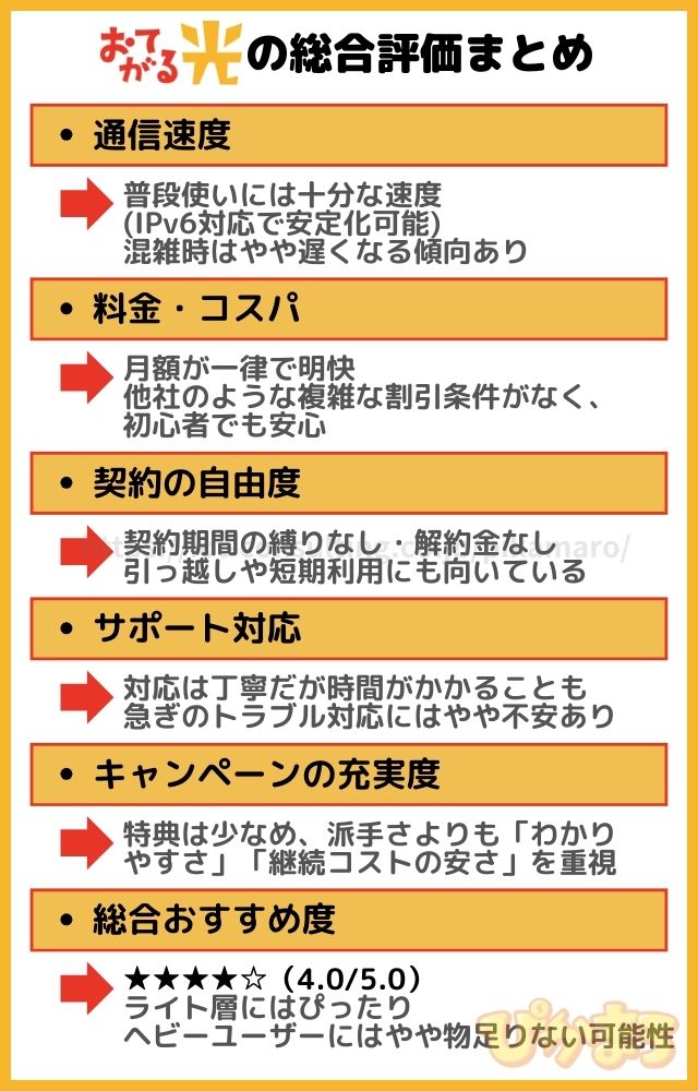 おてがる光 評判 総合評価