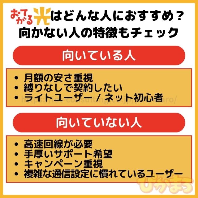 おてがる光 評判 向いている人 向いていない人